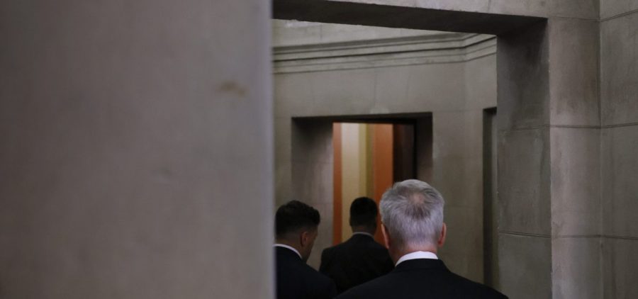 Speaker of the House Kevin McCarthy (R-CA) returns to his office at the U.S. Capitol