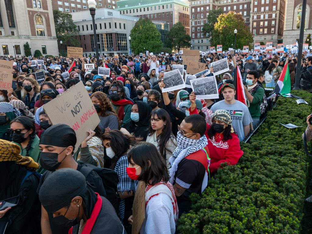 Students host dueling rallies at a college campus over the conflict in Gaza.