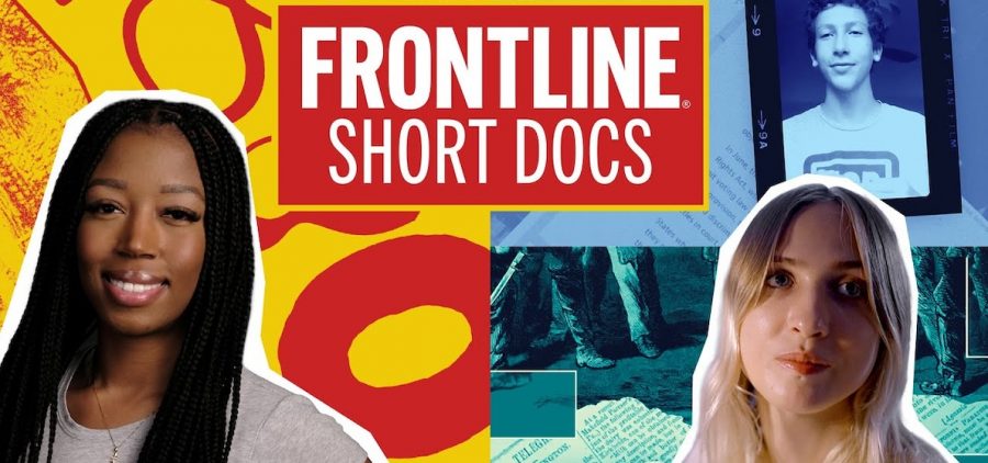 screen split three ways with individuals overlayed grapgic backgrounds promoting Frontline Short docs