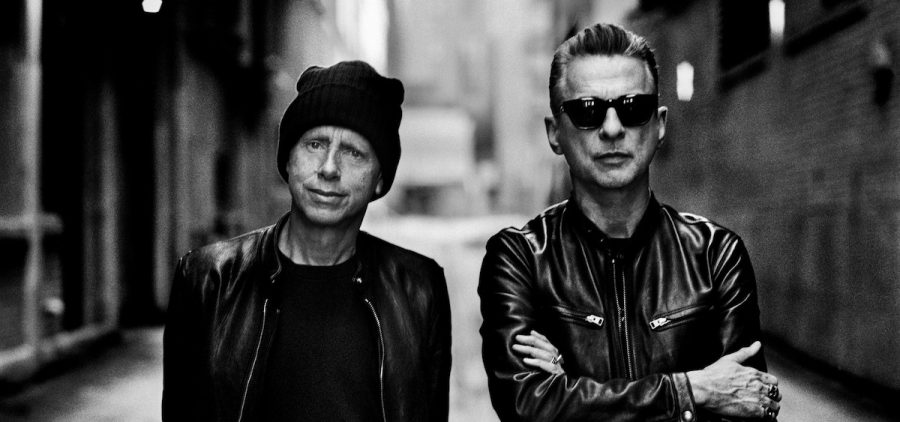 A black and white promotional image of Depeche Mode.