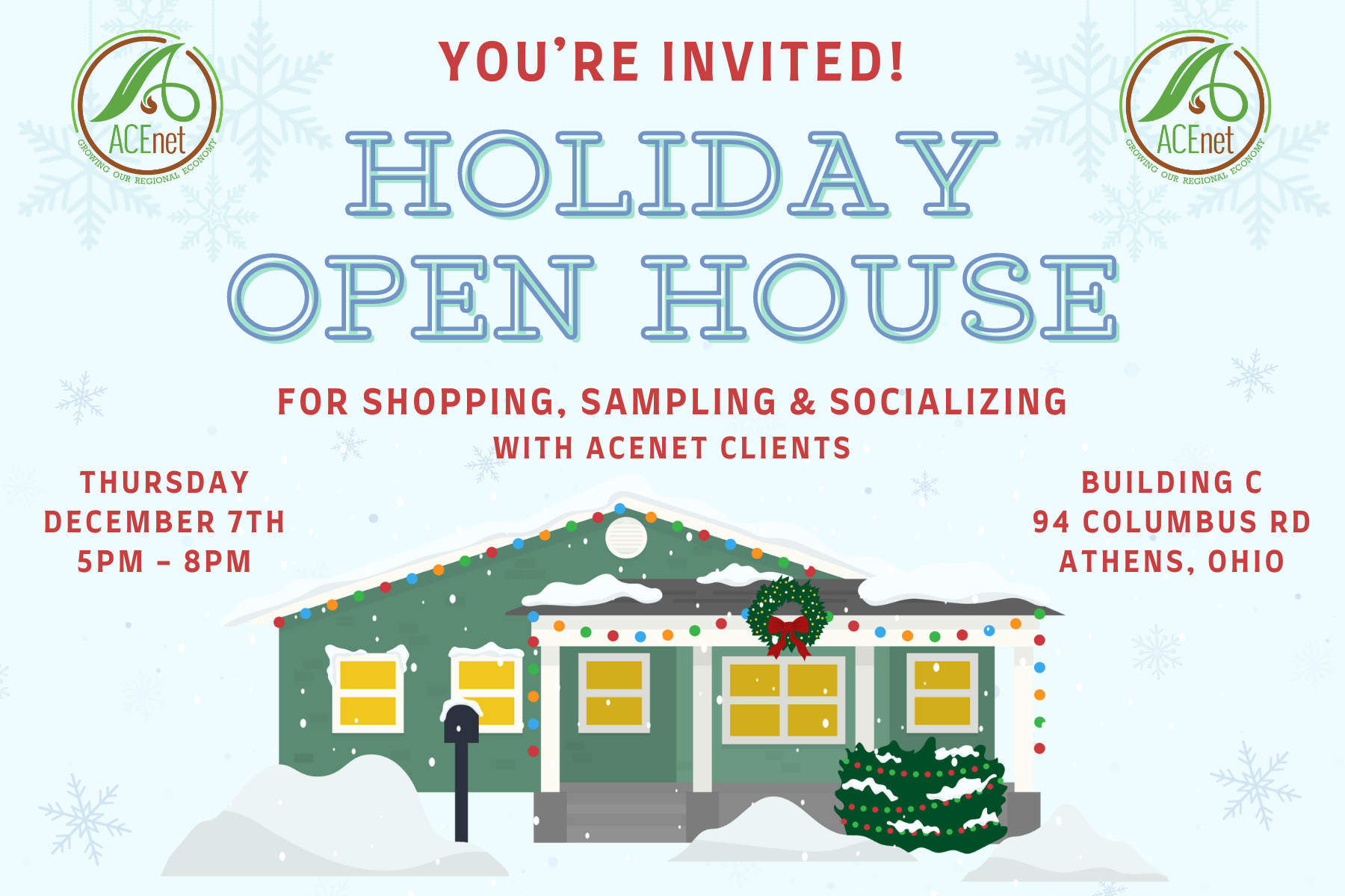A flyer for ACEnet's Holiday Open House