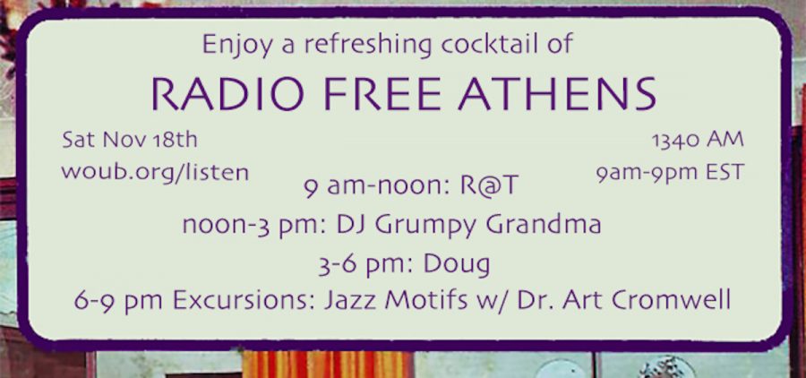 A graphic with the schedule for Radio Free Athens on it.