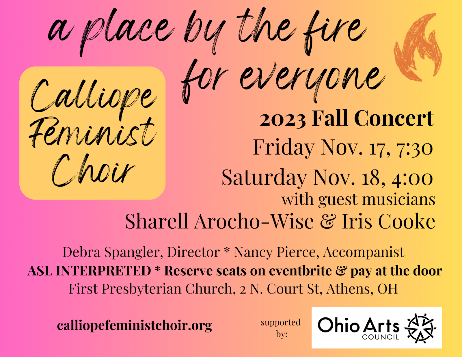 A flyer for the November Calliope Feminist Choir performances.