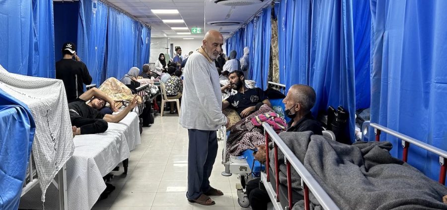 Patients and internally displaced people are pictured at Al-Shifa Hospital in Gaza City on Nov. 10, 2023, amid ongoing battles between Israel and Hamas.