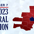 A graphic highlighting Athens County for the 2023 general election
