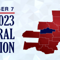 A graphic highlighting Hocking County for the 2023 general election