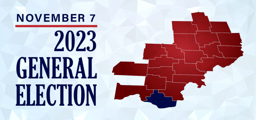 A graphic highlighting Lawrence County for the 2023 general election