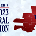 A graphic highlights Morgan County on a map for the 2023 election