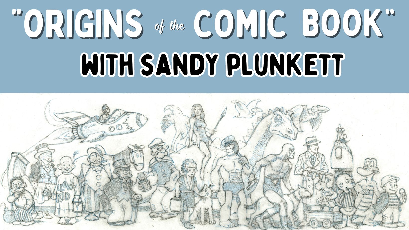 A flyer for the "origins of the comic book" presentation at the Southeast Ohio History Center