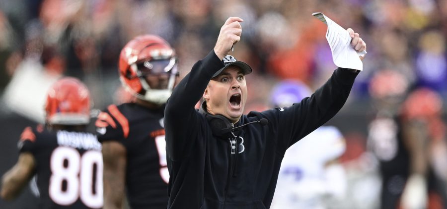 Cincinnati Bengals head coach Zac Taylor reacts to a play during an NFL football game against the Minnesota Vikings