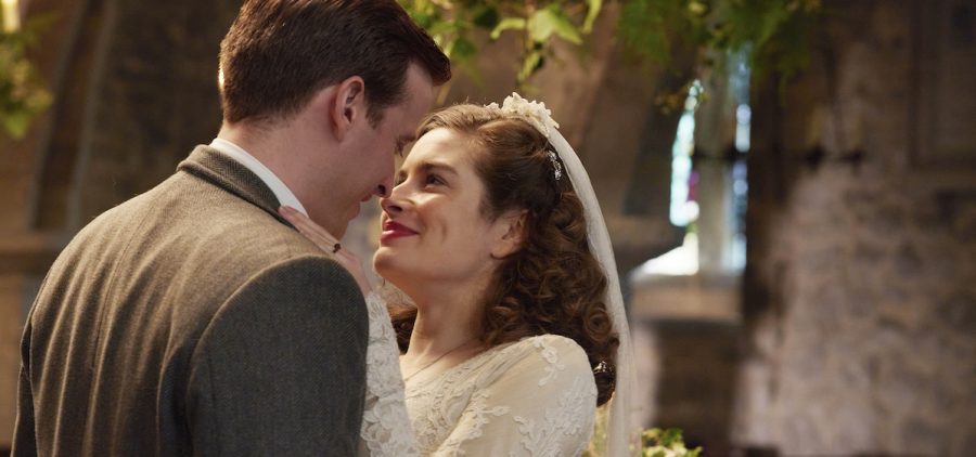 James Herriot (Nicholas Ralph) & Helen Alderson (Rachel Shenton) staring into each others eyes during their wedding For editorial use only. Courtesy of Playground Entertainment and MASTERPIECE.