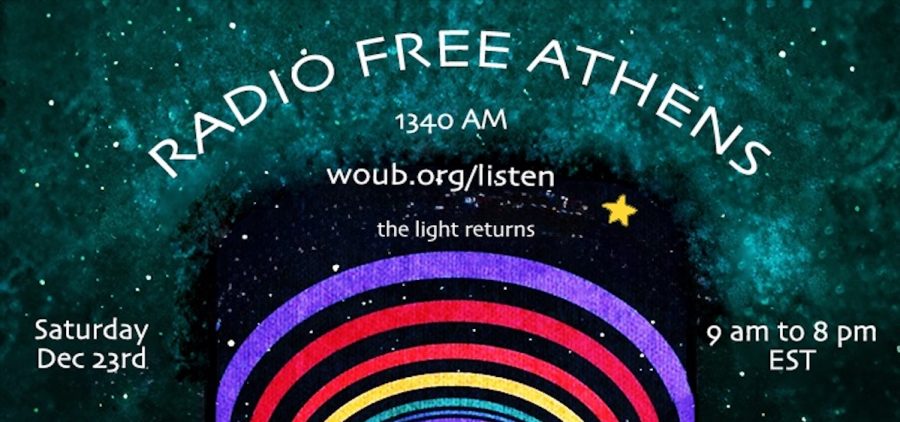 A poster with the lineup for Radio Free Athens December 23, 2023.