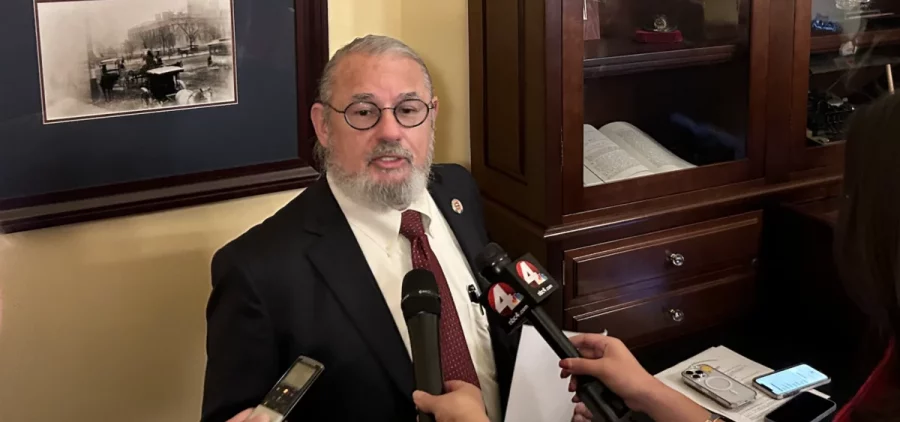 Ohio House Rep. Jamie Callender (R-Concord), a supporter of legalized marijuana, talks to reporters about his own plan to implement the new marijuana initiative approved by voters