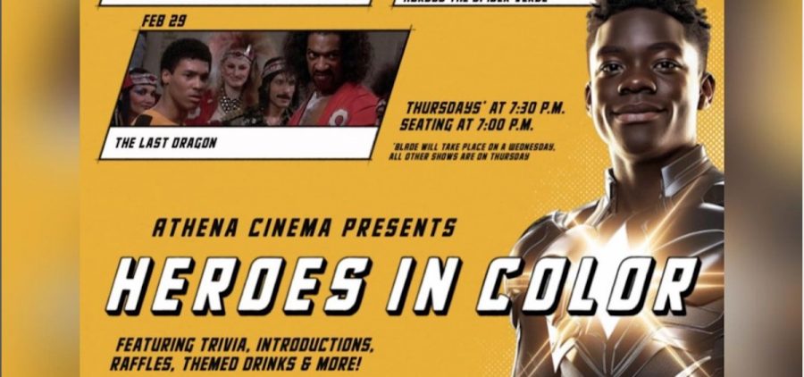 A poster with information about all the Athena Cinema's Heroes in Color series.
