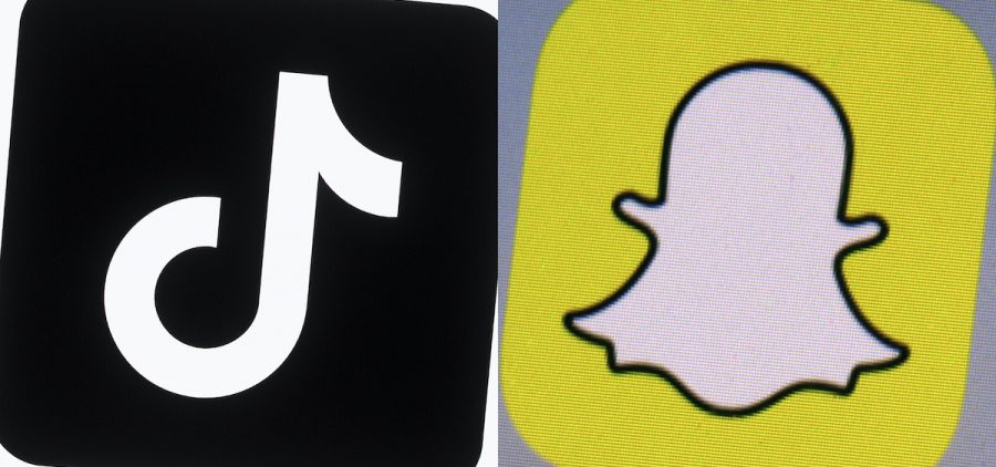 This combination of 2017-2022 photos shows the logos of Facebook, YouTube, TikTok and Snapchat on mobile devices. A trade group representing TikTok, Snapchat, Meta and other major tech companies sued Ohio on Friday, Jan. 5, 2024 over a pending law that requires children to get parental consent to use social media apps.