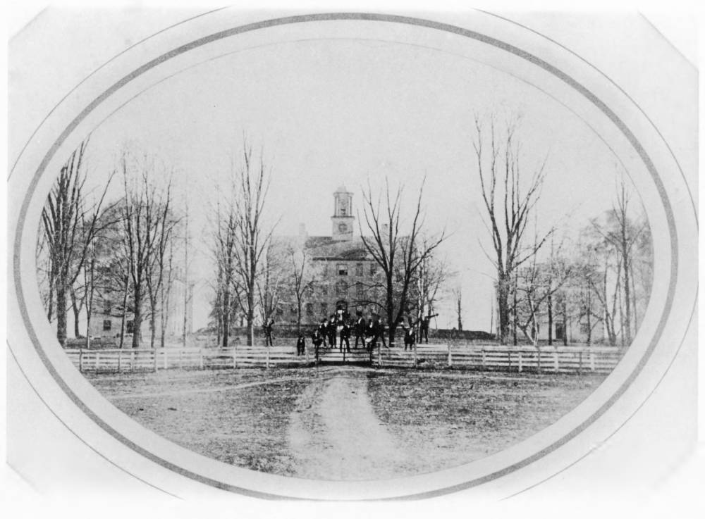An antique image of the Ohio University College Green.