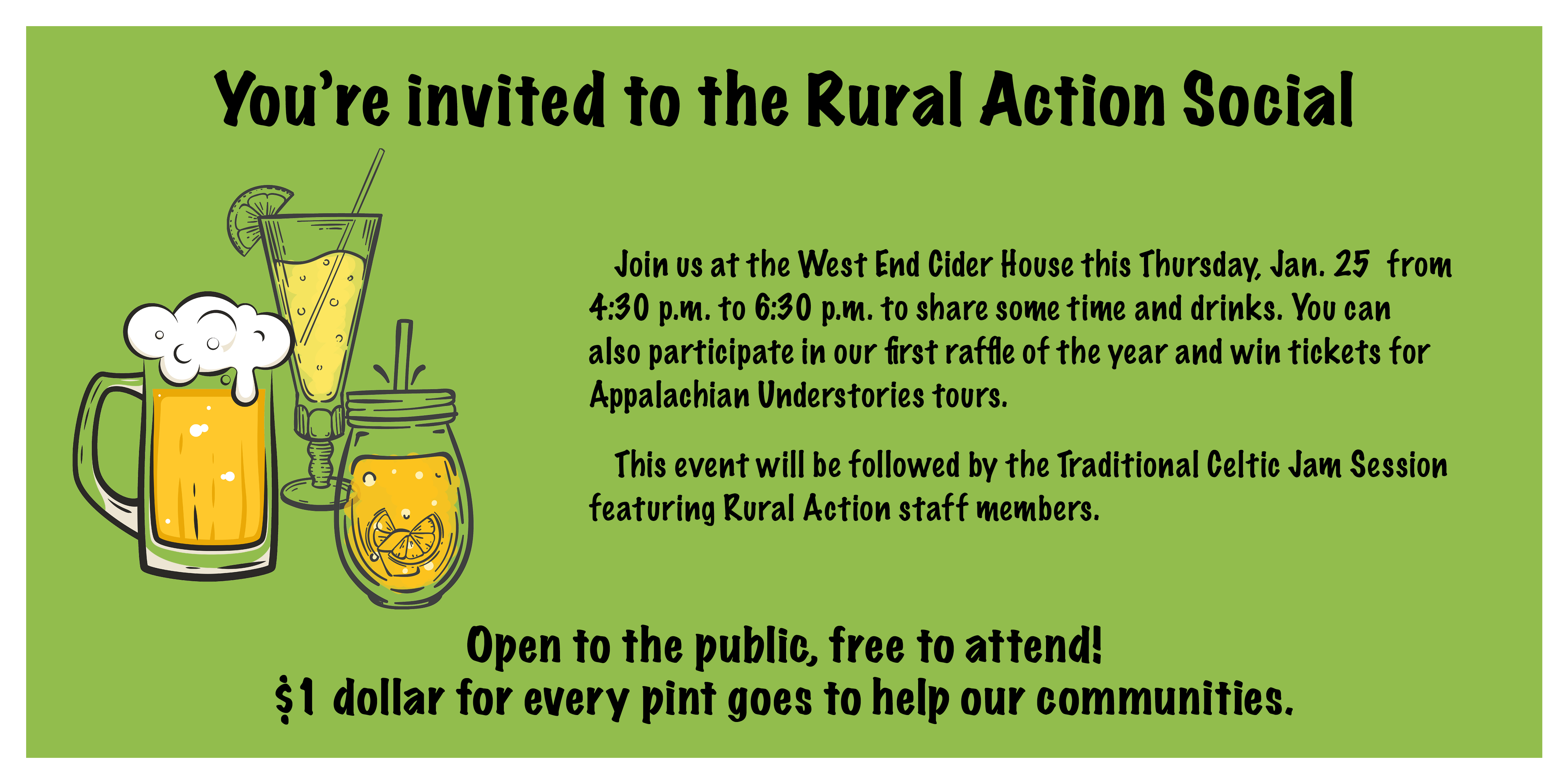 An image of a flyer for the Rural Action social.