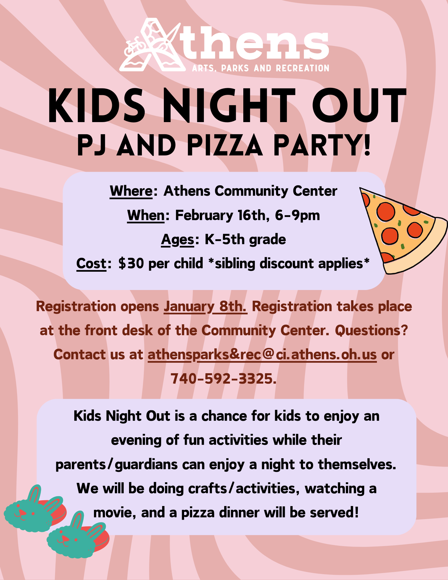 An image of the flyer for the Kid's Night Out event.