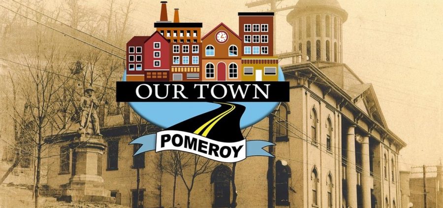 Our Town: Pomeroy graphic over historical photo of the Pomeroy courthouse