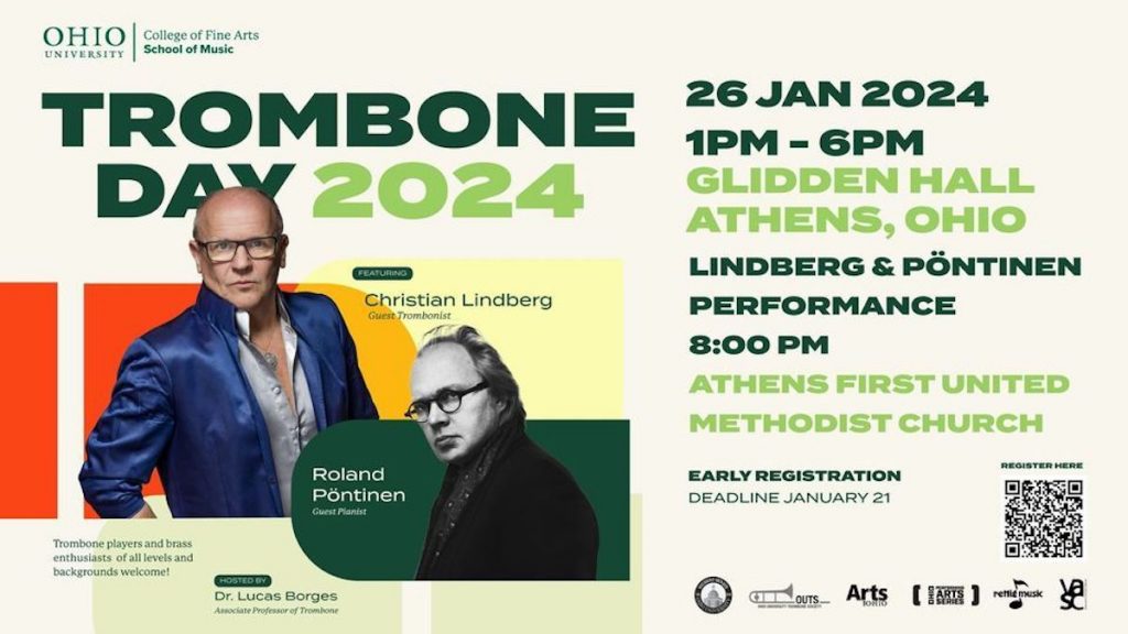 A flyer advertising Trombone Day 2024 on Ohio University's campus. 