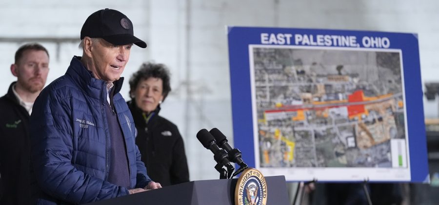 President Joe Biden speaks after touring the East Palestine Recovery Site