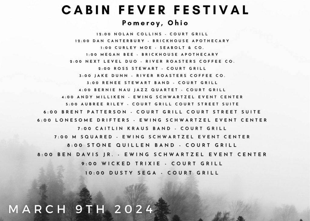 An image of the lineup planned for Cabin Fever Fest 2024.