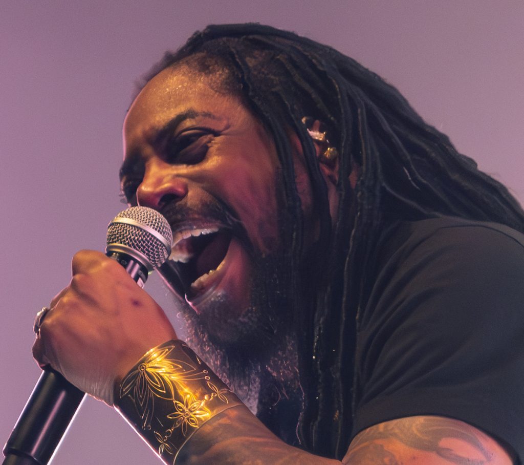 Lajon Witherspoon rocks the stage with Sevendust February 21, 2024 in Columbus, OH.