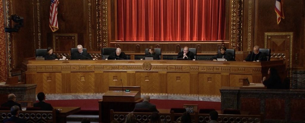 Ohio Supreme Court hears an appeal of a case that one of the justices, Joe Deters, prosecuted when he was the Hamilton County Prosecutor in 2022. Deters is seated on the far right side of this picture. 