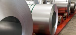 Huge rolls of tinplate in a factory