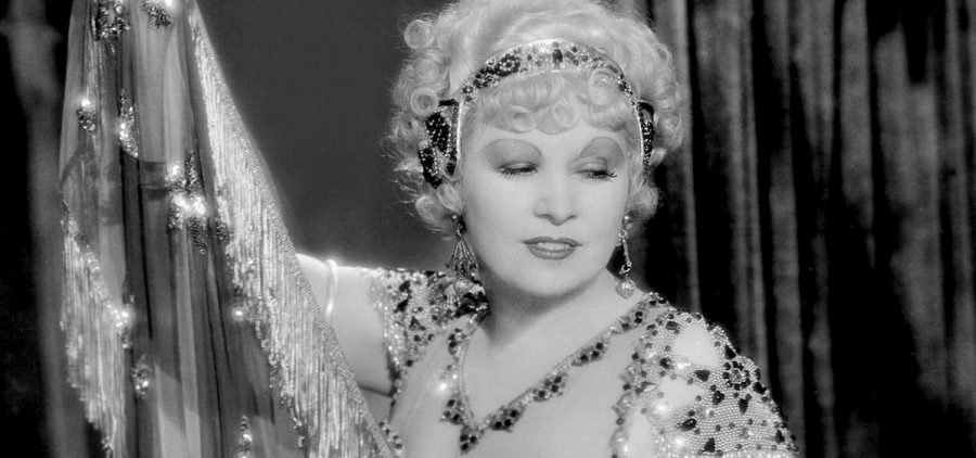 Mae West, black and white. Screen grab from a film she stared in