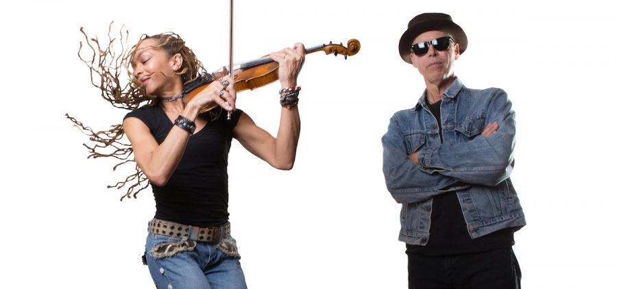 A promotional image of the band Halo Rider. Members Anne Harris and Markus James are pictured against a white background.