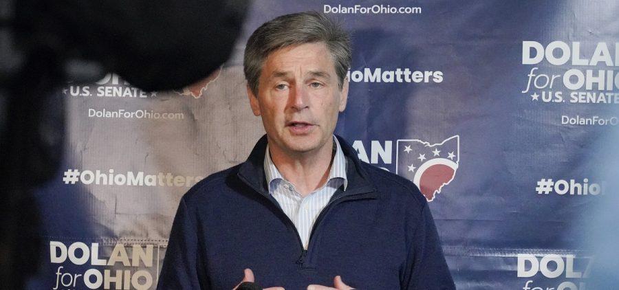 Republican U.S. Senate candidate Matt Dolan speaks to supporters during his primary election returns gathering, May 3, 2022, in Independence, Ohio.