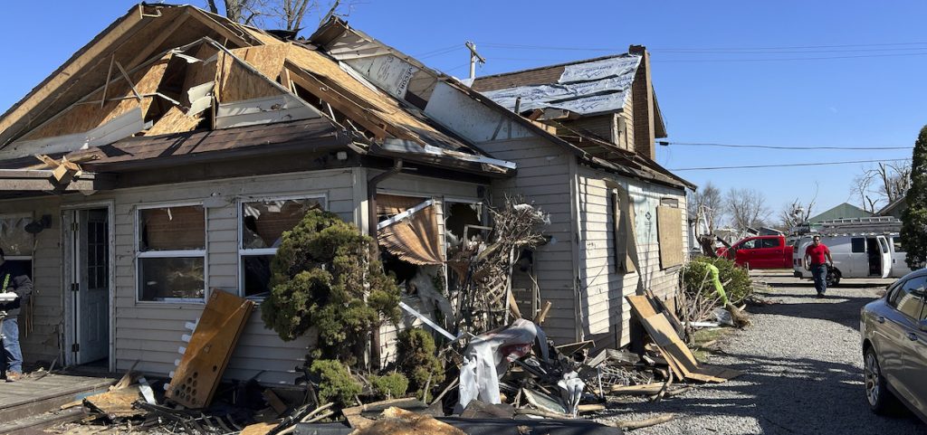 Joe Baker's damaged home in Valleyview, Ohio