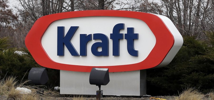 The Kraft logo on a sign outside of the company's building in Northfield, Ill.