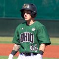 Ohio infielder JR Nelson (34) looks to the dugout against UIC.