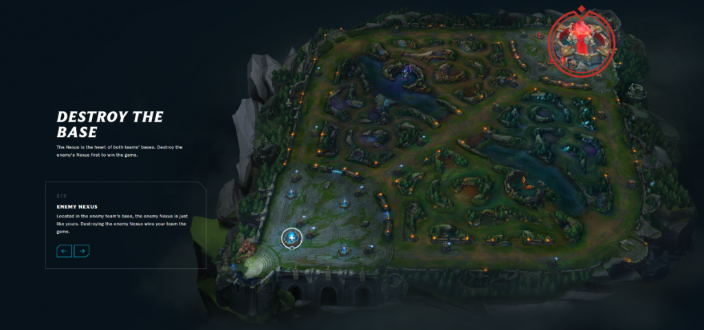 A screenshot from the League of Legends website explaining the map where players battle.
