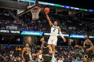 Miles Brown goes for the basket in the opening round of the MAC Tournament 