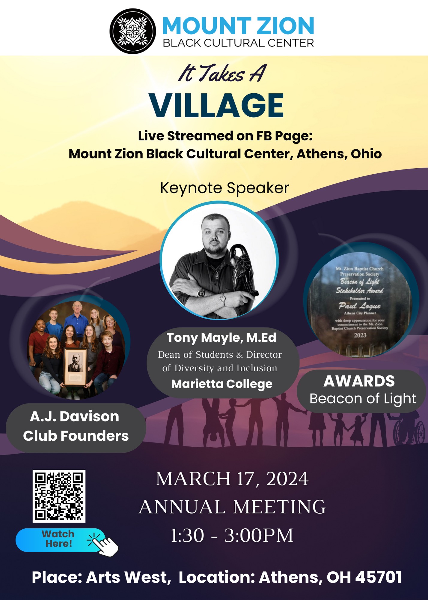 An image of the flyer for the Mount Zion Baptist Church's "It Takes a Village" meeting.