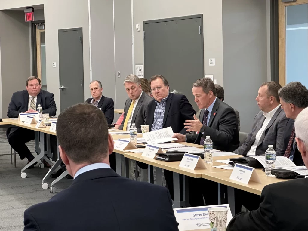 Lt. Gov. Jon Husted (center) at a meeting of the Governor’s Executive Workforce Board at Kokosing Construction in Westerville.