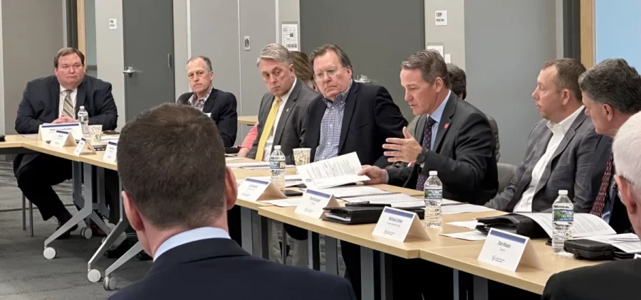 Lt. Gov. Jon Husted (center) at a meeting of the Governor’s Executive Workforce Board at Kokosing Construction in Westerville.
