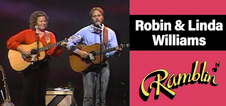 Robin & Linda Williams performing with Ramblin logo to the right