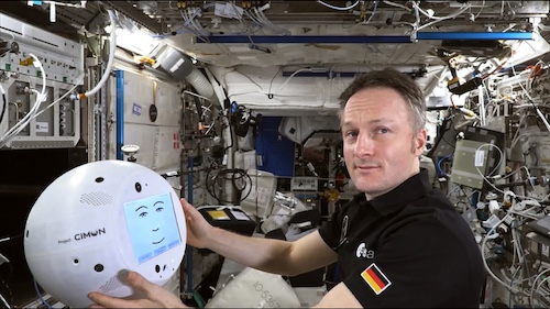 Astronaut Mathias Maurer and CIMON (robotic companion) on the space station. Credit: ITVS