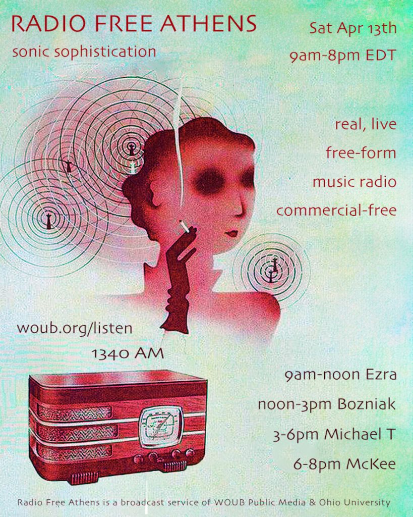 A graphic with the lineup for Radio Free Athens April 13, 2024. 