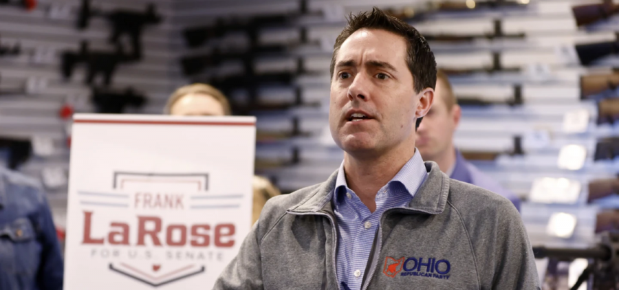 Ohio Secretary of State Frank LaRose addresses supporters at a rally
