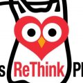The logo for Athens ReThink Plastics, which is the text of the group's name over a cartoon owl.