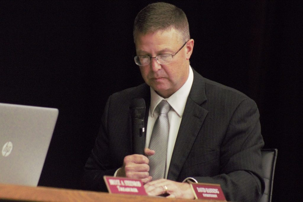 Federal Hocking superintendent David Hanning speaks at a school board meeting.