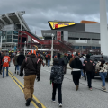 Cleveland Browns fans walk toward the stadium for a home game on Dec. 10, 2023.