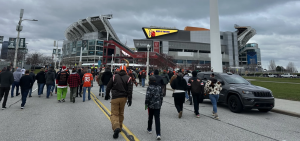 Cleveland Browns fans walk toward the stadium for a home game on Dec. 10, 2023.