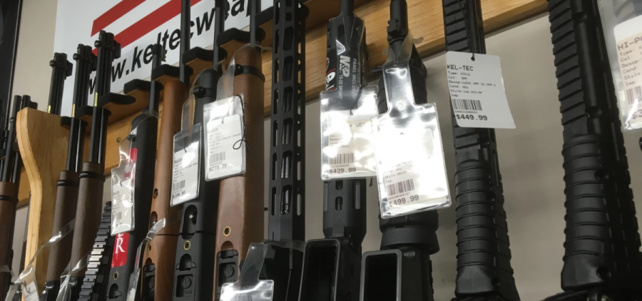 Guns are displayed at a gun store in Columbus, Ohio.