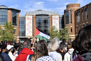 Hundreds of protestors gather at the Ohio Union on Ohio State University's campus on April 25, 2024.